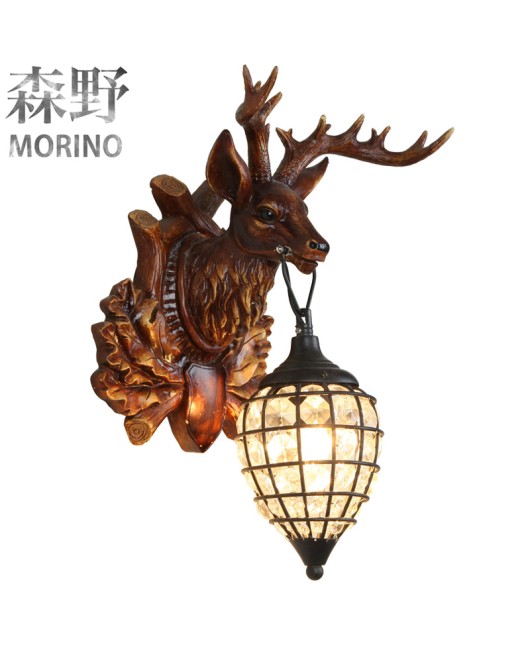 Morino Lighting American Rural Antlers Living Room Dining Room Bedroom Balcony Coffee Shop Villa Homestay Deer Head Wall Light