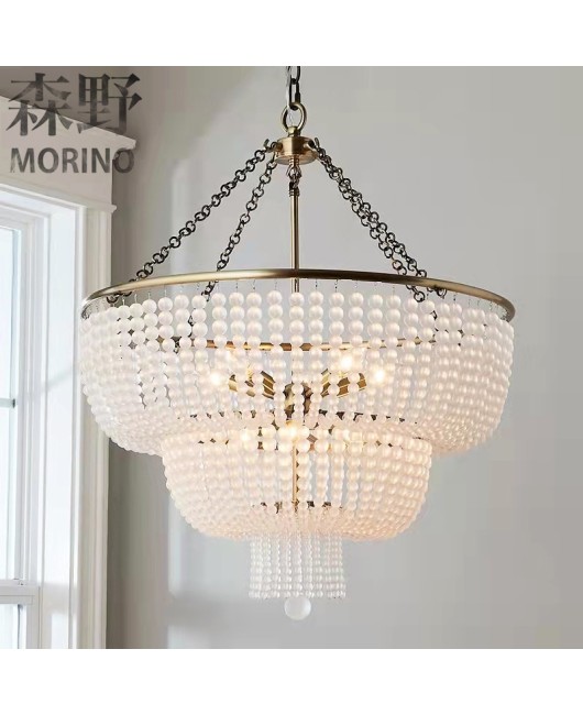 Morino Lighting French Country Wooden Lamp Living Room Bedroom Villa Homestay Balcony Creative Retro Solid Wood Pendant