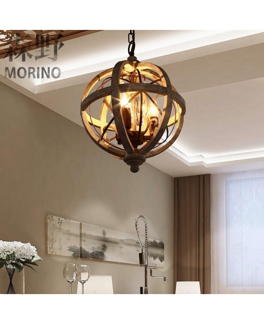 Morino Lighting American Country Wooden Lamp Living Room Bedroom Villa Homestay Balcony Creative French Wooden Pendant Light