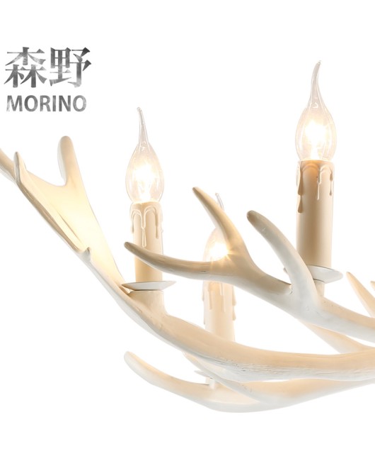 Morino Lighting Original American Country Living Room Bedroom Coffee Shop Villa Homestay Retro Deer Antler Pendant Deer Antler Lamp