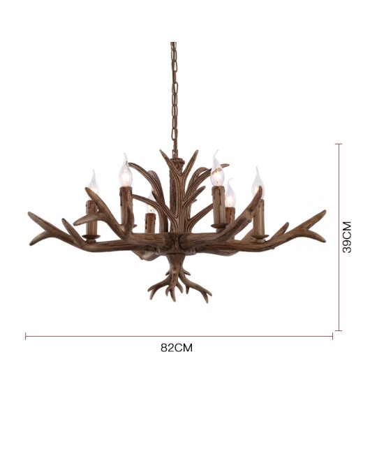 American countryside retro resin living room, restaurant, coffee shop, bar, villa, hotel room, creative deer horn pendant light