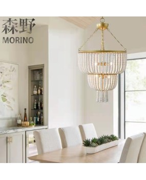 Morino Lighting French Country Wooden Lamp Living Room Bedroom Villa Homestay Balcony Creative Retro Solid Wood Pendant