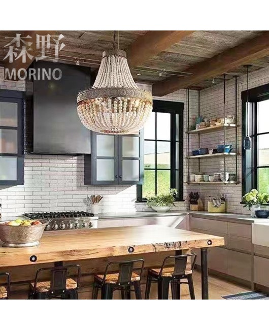 Morino Lighting American Country Wooden Lamp Living Room Bedroom Villa Homestay Balcony Creative French Wooden Pendant Light