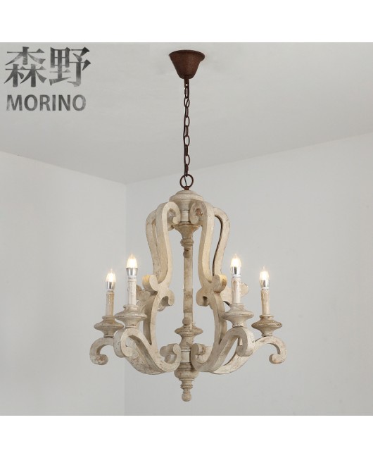 Morino Lighting American Country Wooden Lamp Living Room Bedroom Villa Homestay Balcony Creative French Wooden Pendant Light