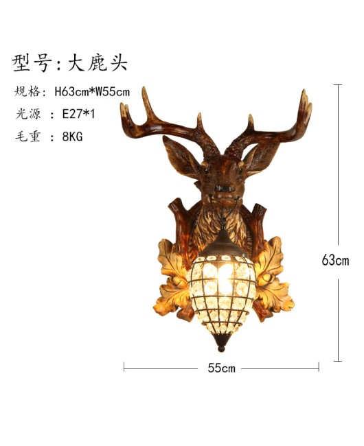 Morino Lighting American Rural Antlers Living Room Dining Room Bedroom Balcony Coffee Shop Villa Homestay Deer Head Wall Light