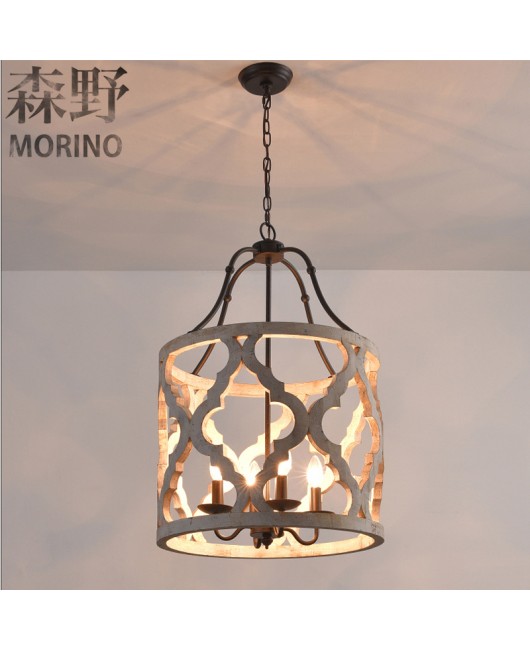 Morino Lighting American Country Wooden Lamp Living Room Bedroom Villa Homestay Balcony Creative French Wooden Pendant Light