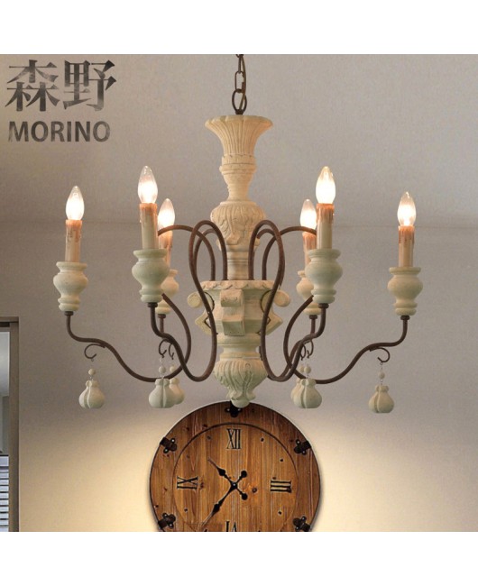 Morino Lighting French Country Wooden Lamp Living Room Bedroom Villa Homestay Balcony Creative Retro Solid Wood Pendant