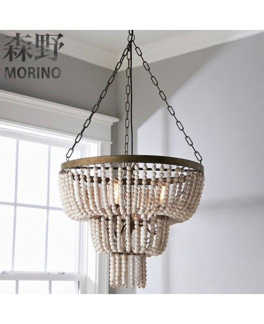 Morino Lighting French Country Wooden Lamp Living Room Bedroom Villa Homestay Balcony Creative Retro Solid Wood Pendant