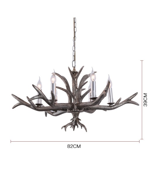 American countryside retro resin living room, restaurant, coffee shop, bar, villa, hotel room, creative deer horn pendant light