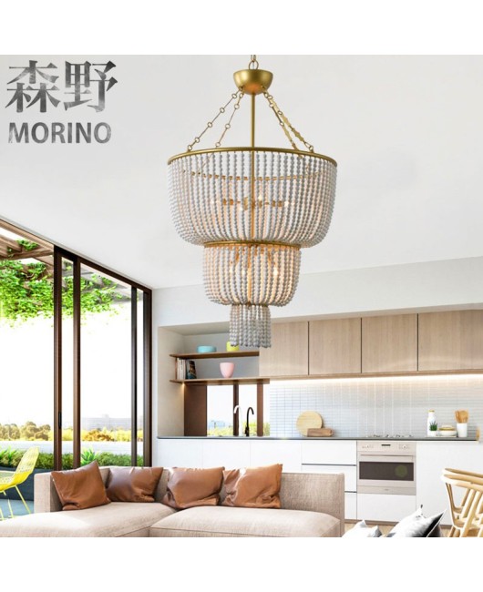 Morino Lighting French Country Wooden Lamp Living Room Bedroom Villa Homestay Balcony Creative Retro Solid Wood Pendant