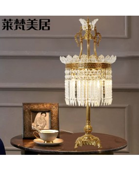 French antique copper crystal table lamp European palace living room dimmable bedroom high-end creative decoration study LED