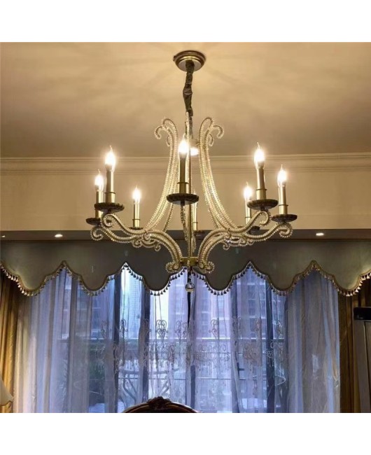 American countryside wrought iron crystal chandelier, creative French Nordic living room, dining room, bedroom, corridor, retro modern lighting fixtures