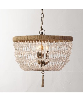 Export American style countryside pendant light, personalized and creative hemp rope bedroom lighting fixture, RH retro children's room decoration crystal pendant light