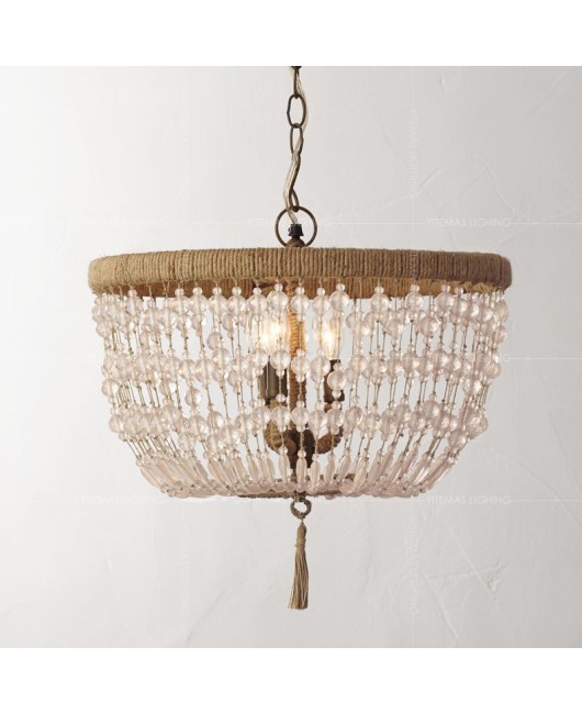 Export American style countryside pendant light, personalized and creative hemp rope bedroom lighting fixture, RH retro children's room decoration crystal pendant light