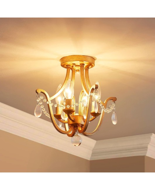 French retro iron crystal ceiling crystal lamp corridor hallway cloakroom bedroom creative American retro lamps