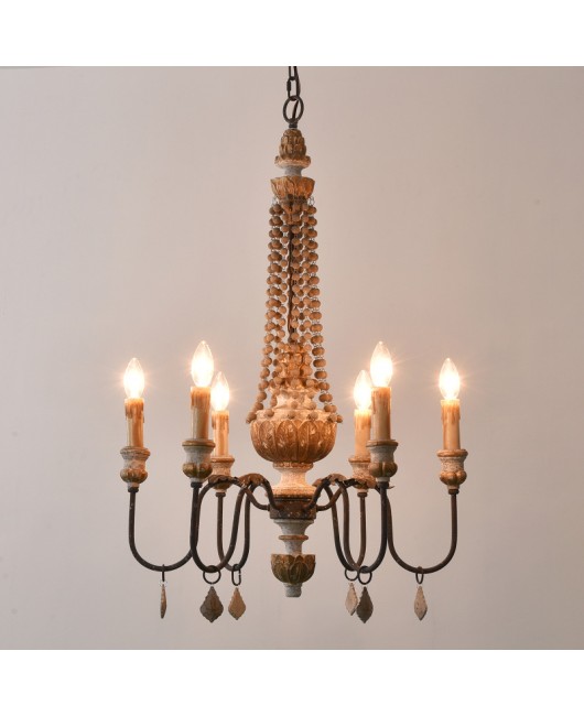 Cross border exclusive for American countryside retro vintage wood carving chandelier, living room, dining room, bedroom lighting fixtures