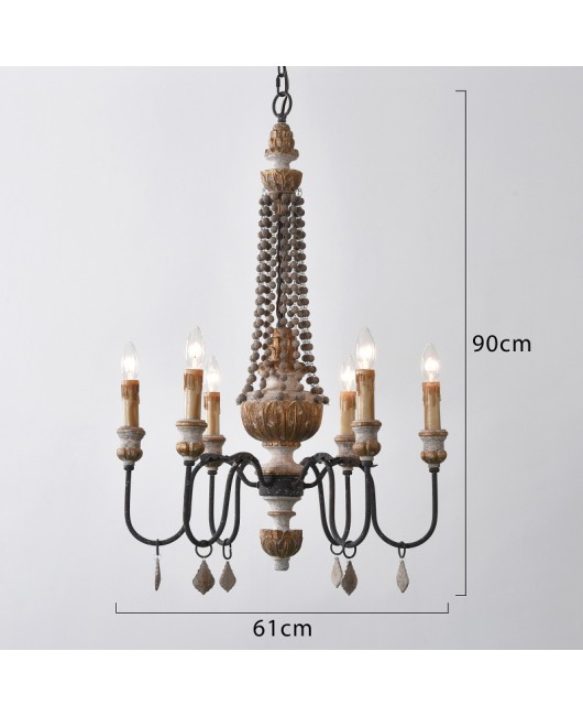 Cross border exclusive for American countryside retro vintage wood carving chandelier, living room, dining room, bedroom lighting fixtures