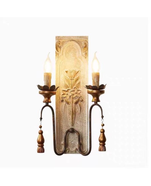 Creative American rural French solid wood carving antique wall lamp living room dining room bedroom corridor wall lamp