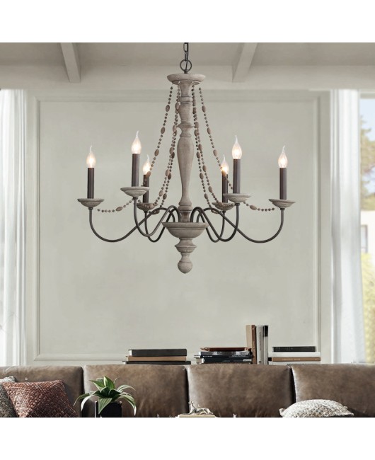 Creative American rural French pastoral simple wooden chandelier personality living room dining room bedroom staircase chandelier