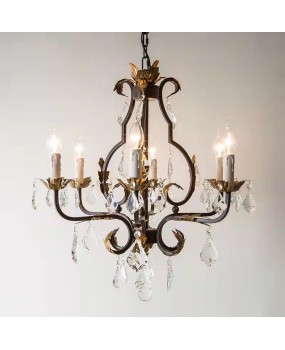 Creative American rural retro old French iron crystal lamp living room dining room bedroom clothing store chandelier