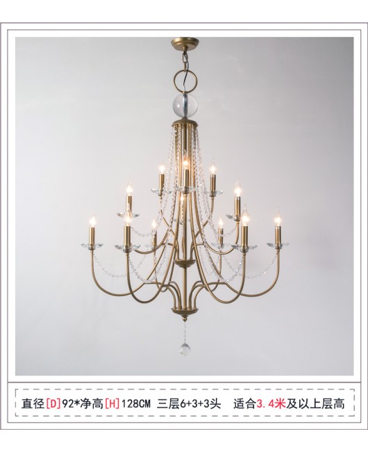 Decorate with Xiaochu American style duplex staircase chandelier, retro French minimalist villa, hollow living room, crystal chandelier