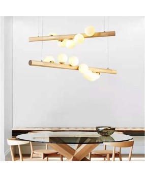 Cross border exclusive Nordic wood minimalist magic bean pendant light, dining room, living room, kitchen solid wood pendant light