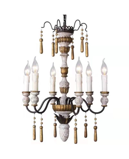 Creative American rural French retro wood chandelier living room dining room bedroom villa cloakroom personality chandelier