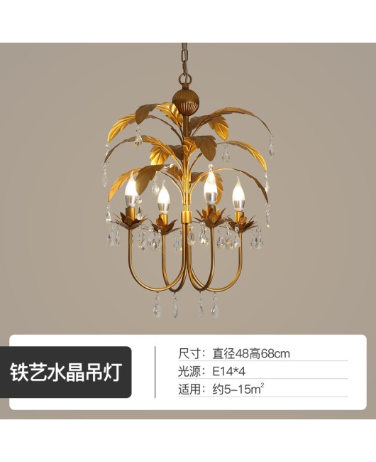 Creative American rural retro old golden iron crystal chandelier living room dining room bedroom cloakroom chandelier