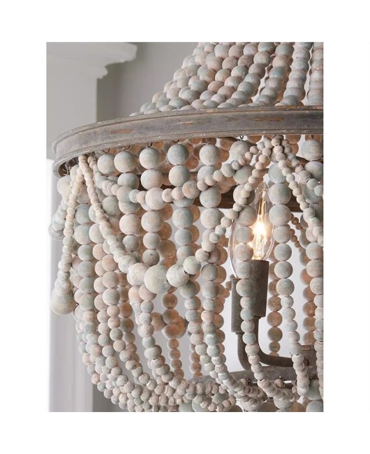 Handmade woven wooden bead pendant light, vintage living room light, dining room light, bedroom hotel lobby light, designer French countryside