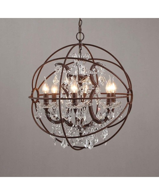 Cross border exclusive American style countryside globe, wrought iron crystal chandelier, restaurant staircase, clothing store, dining bar lighting fixtures