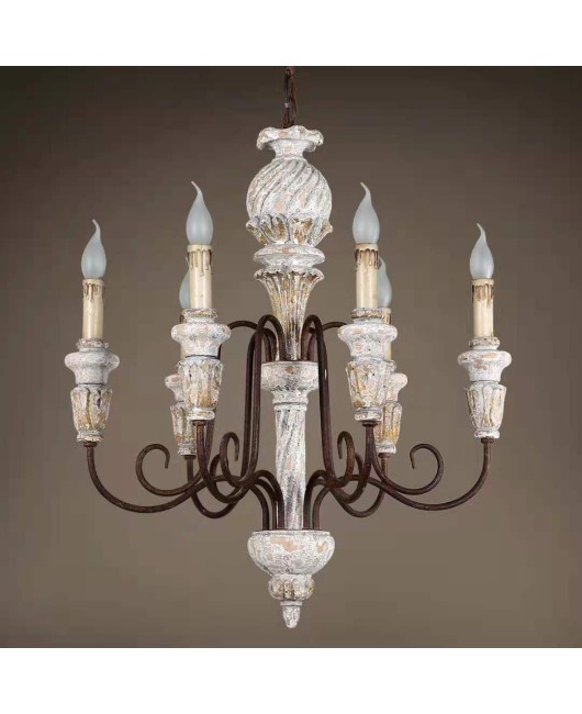 Creative American rural French solid wood retro old chandelier villa living room dining room bedroom hotel home stay lamps