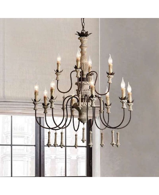 American style countryside French retro antique carved chandelier, duplex building dining room living room retro chandelier