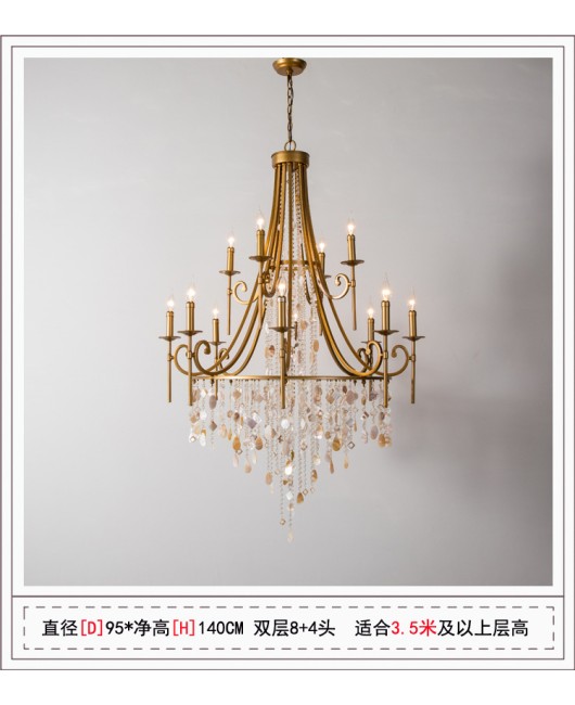 Creative American duplex building Crystal chandelier Retro French villa Living room Stair Three floor long chandelier Living room lamp