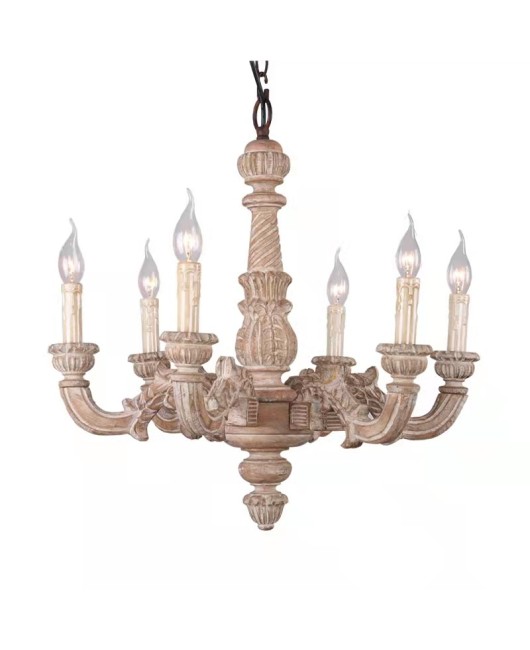 Creative American rural French solid wood carving chandelier living room bedroom dining room study personality retro lamps