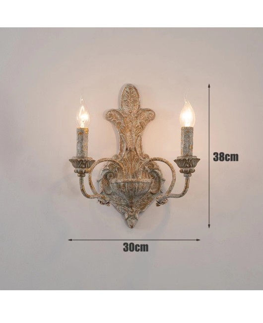 French antique iron double headed wall lamp American retro homestay bedroom bedside lamp corridor decoration living room wall lamp