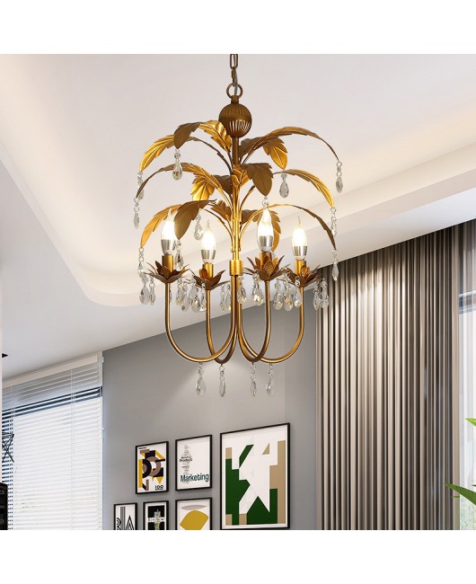 Creative American rural retro old golden iron crystal chandelier living room dining room bedroom cloakroom chandelier