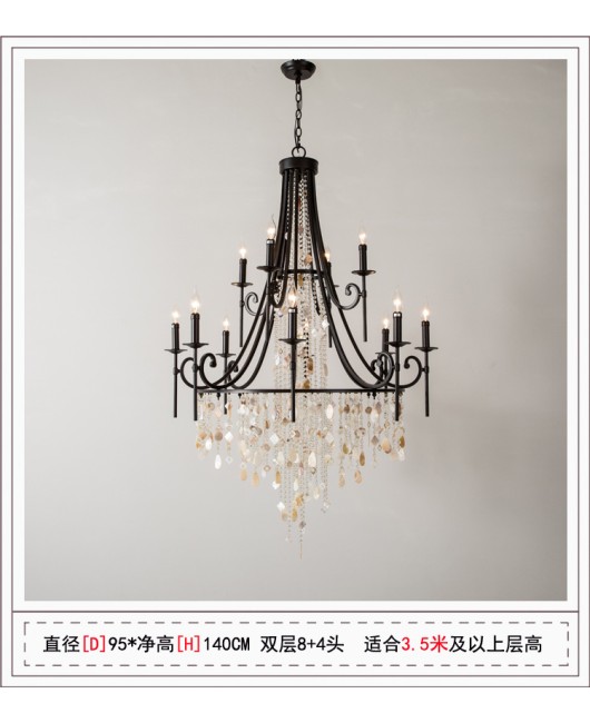 Creative American duplex building Crystal chandelier Retro French villa Living room Stair Three floor long chandelier Living room lamp