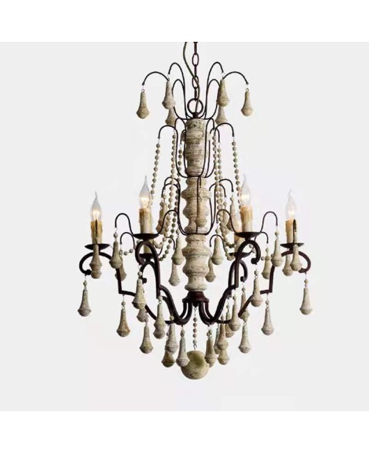 Creative American rural French retro chandelier Nordic living room dining room bedroom home stay coffee shop wooden chandelier