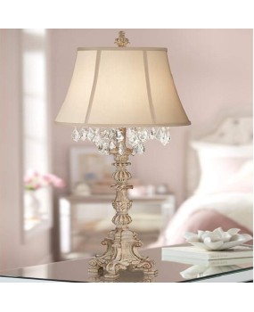 French countryside retro wood art carving table lamp crystal villa living room study bedroom bedside decoration floor lamp