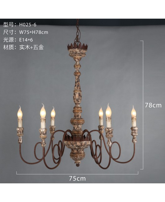 Creative American rural French retro wood chandelier living room dining room bedroom clothing shop home stay lamps