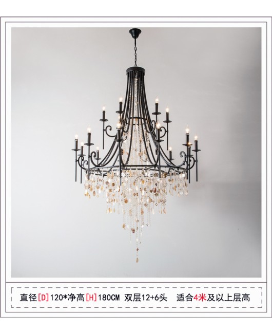 Creative American duplex building Crystal chandelier Retro French villa Living room Stair Three floor long chandelier Living room lamp