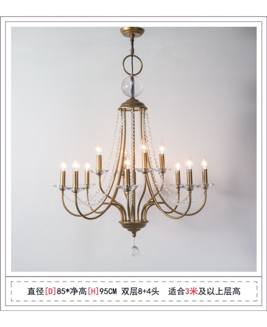 Decorate with Xiaochu American style duplex staircase chandelier, retro French minimalist villa, hollow living room, crystal chandelier