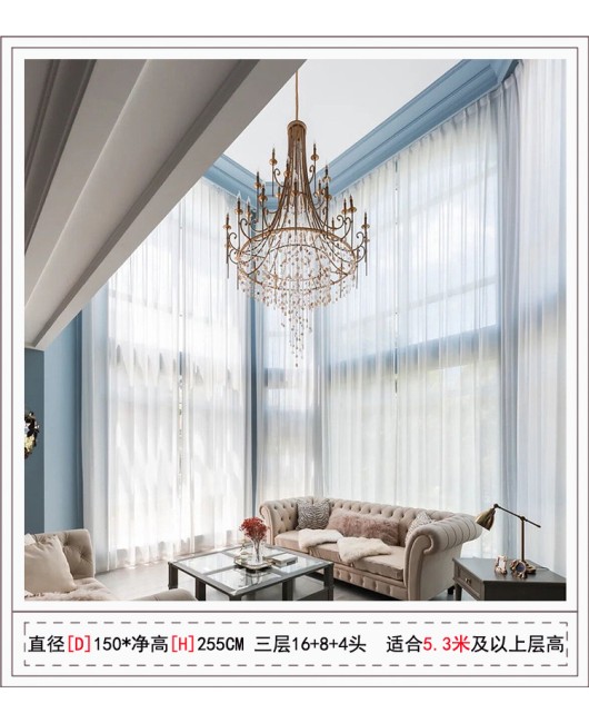 Creative American duplex building Crystal chandelier Retro French villa Living room Stair Three floor long chandelier Living room lamp