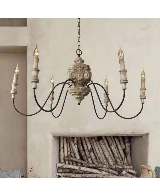 American style countryside French solid wood carving vintage vintage antique chandelier living room dining room bedroom villa duplex floor chandelier