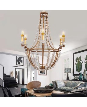 Creative American rural retro wood bead chandelier living room restaurant coffee shop home stay clothing store personalized chandelier