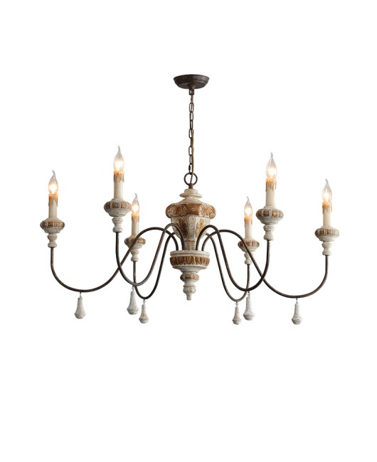 Creative American rural French solid wood retro old chandelier living room dining room bedroom villa hotel retro lamps