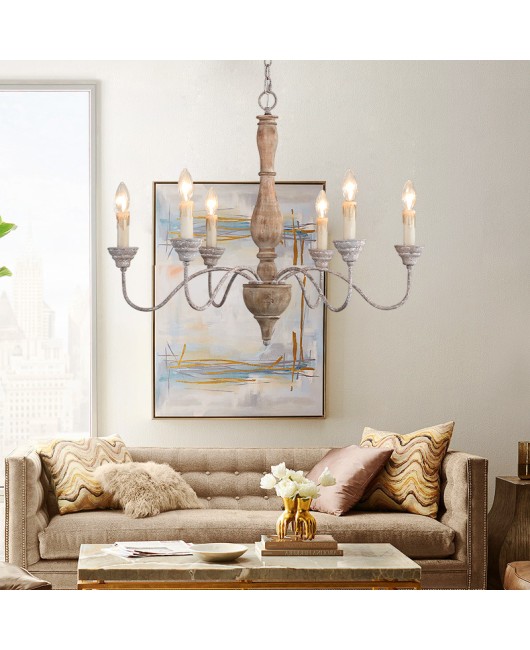 Creative American rural French retro simple wooden chandelier living room dining room bedroom clothing store chandelier