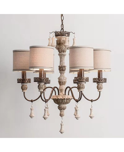 Creative American rural French solid wood carving retro old chandelier living room dining room bedroom villa creative lamps