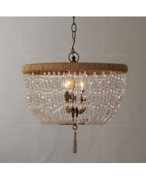 Export American style countryside pendant light, personalized and creative hemp rope bedroom lighting fixture, RH retro children's room decoration crystal pendant light