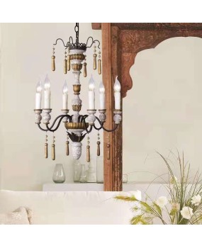 Creative American rural French retro wood chandelier living room dining room bedroom villa cloakroom personality chandelier